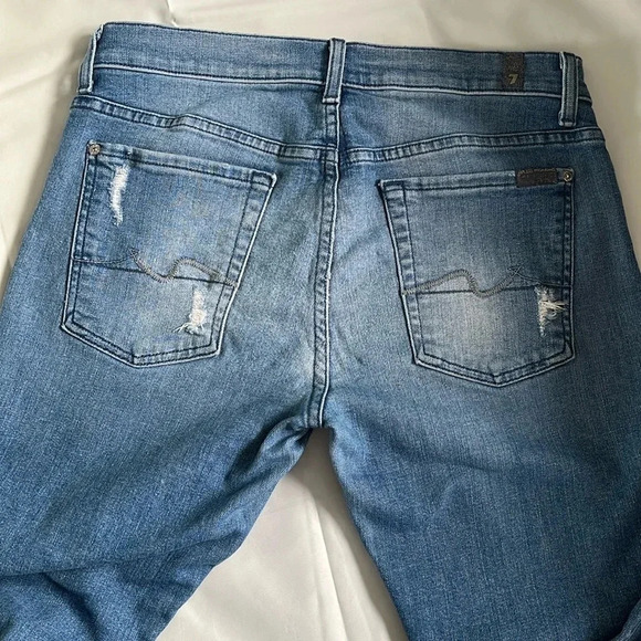 7 FOR ALLL MANKIND Skinny Light Blue Stretch Mid-Rise Denim Jeans, Size 28 - Picture 7 of 9